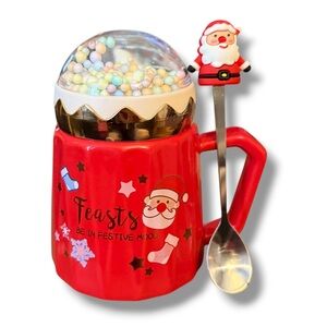 Christmas mug with lid and spoon